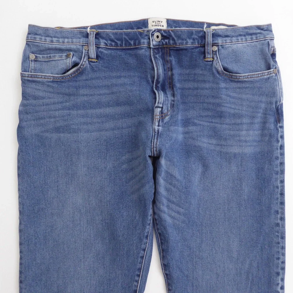 Flint and Tinder Mens Jeans Blue Straight Fit 38x31 HEMMED